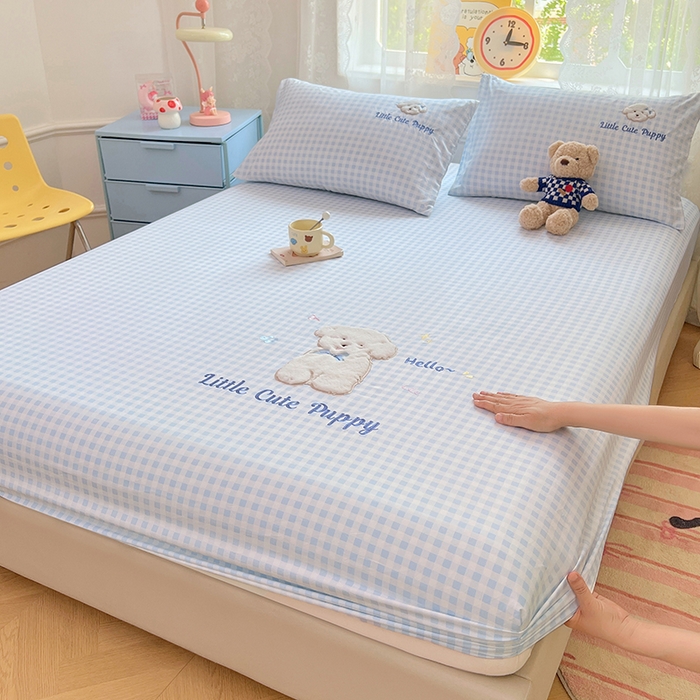 91家纺网 家纺一手货源 找家纺 （总）梦舒羽 2025春夏新款兔毛贴布绣卡通ins风水洗棉床笠学生宿舍床罩床垫保护垫三件套（带买家秀）