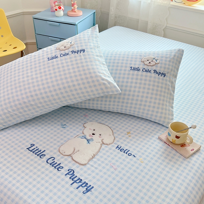 91家纺网 家纺一手货源 找家纺 （总）梦舒羽 2025春夏新款兔毛贴布绣卡通ins风水洗棉床笠学生宿舍床罩床垫保护垫三件套（带买家秀）