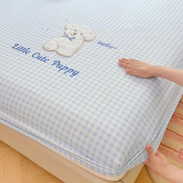 91家纺网 家纺一手货源 找家纺 （总）梦舒羽 2025春夏新款兔毛贴布绣卡通ins风水洗棉床笠学生宿舍床罩床垫保护垫三件套（带买家秀）