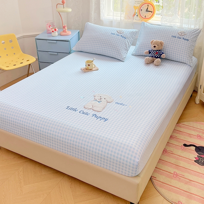 91家纺网 家纺一手货源 找家纺 （总）梦舒羽 2025春夏新款兔毛贴布绣卡通ins风水洗棉床笠学生宿舍床罩床垫保护垫三件套（带买家秀）