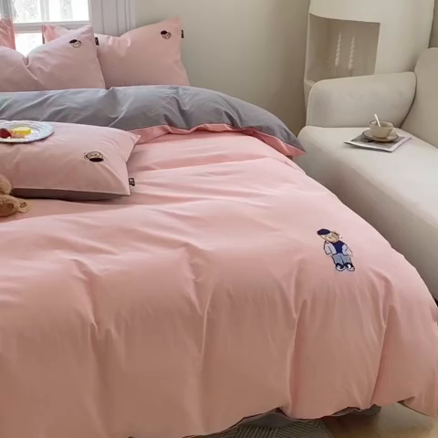 91家纺网 家纺一手货源 找家纺 泰迪爱兰Teddy ISLAND 2026新款32支全棉水洗棉绣花三件套四件套 浅玉+棕灰