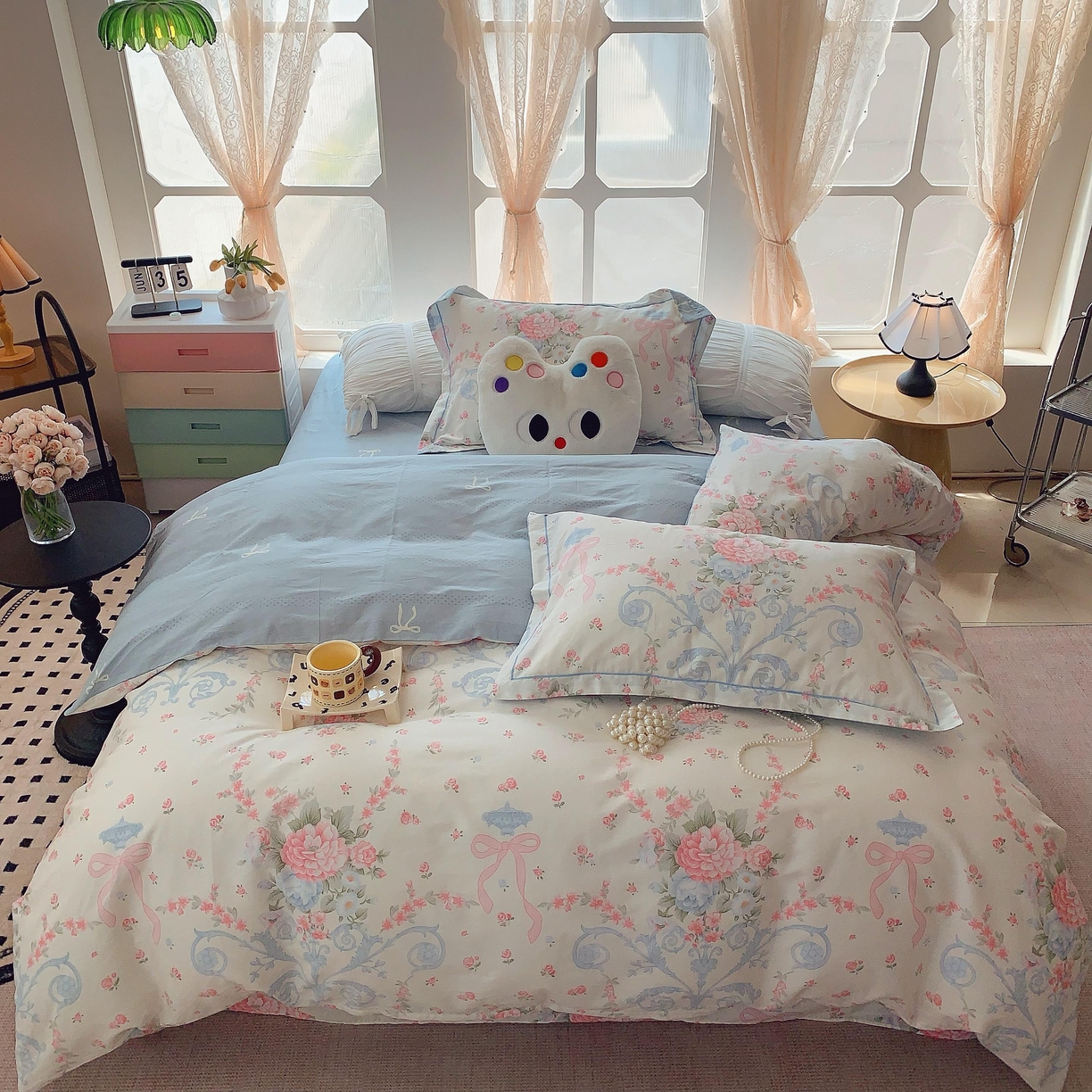 91家纺网 家纺一手货源 找家纺 莱豫家纺 2025新款亲肤舒适小清新印花纯棉四件套 半夏倾城