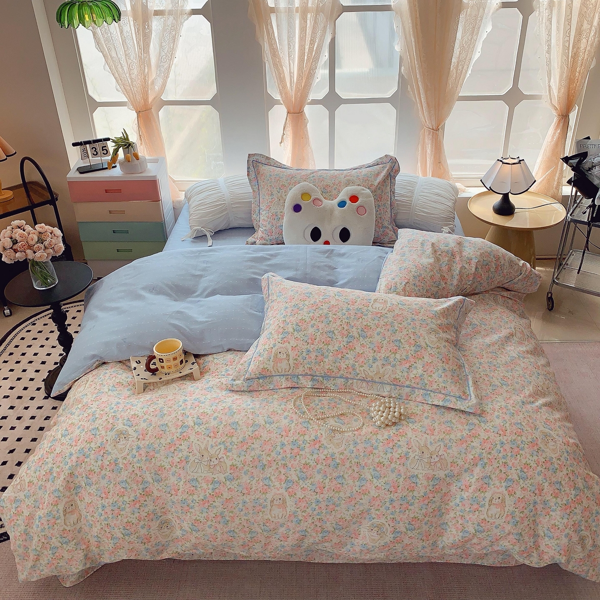 91家纺网 家纺一手货源 找家纺 莱豫家纺 2025新款亲肤舒适小清新印花纯棉四件套 花仙兔