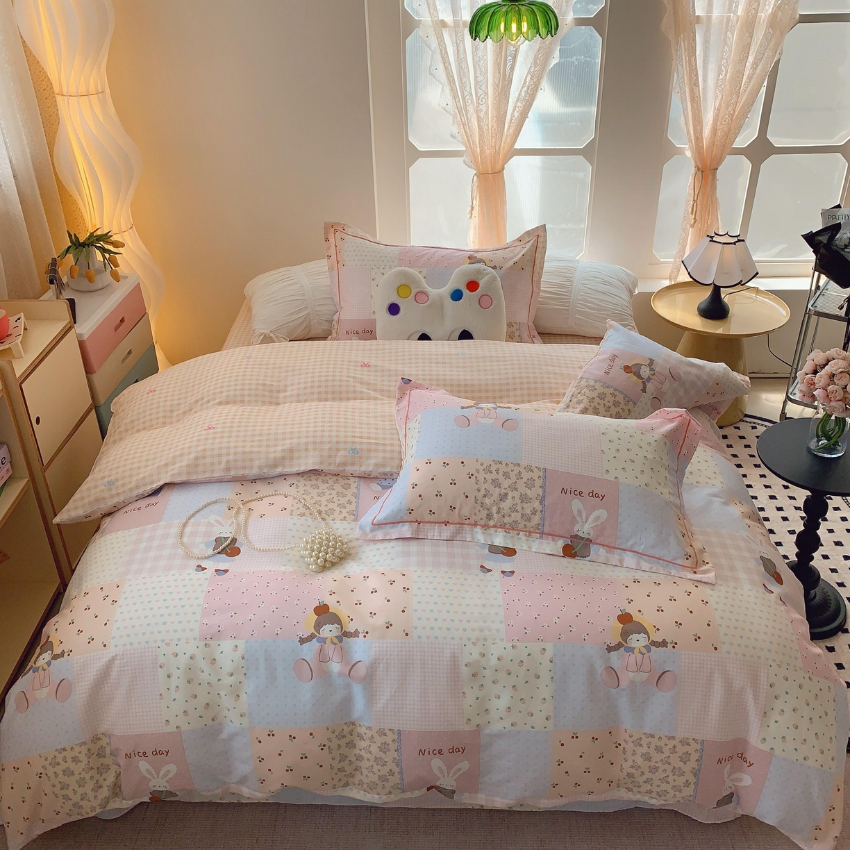 91家纺网 家纺一手货源 找家纺 莱豫家纺 2025新款亲肤舒适小清新印花纯棉四件套 小兔公主