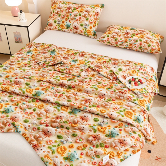 91家纺网 家纺一手货源 找家纺 （总）天瑜家纺 2025新款5D印花棉绸卡通夏被