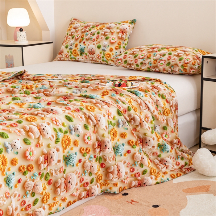 91家纺网 家纺一手货源 找家纺 （总）天瑜家纺 2025新款5D印花棉绸卡通夏被