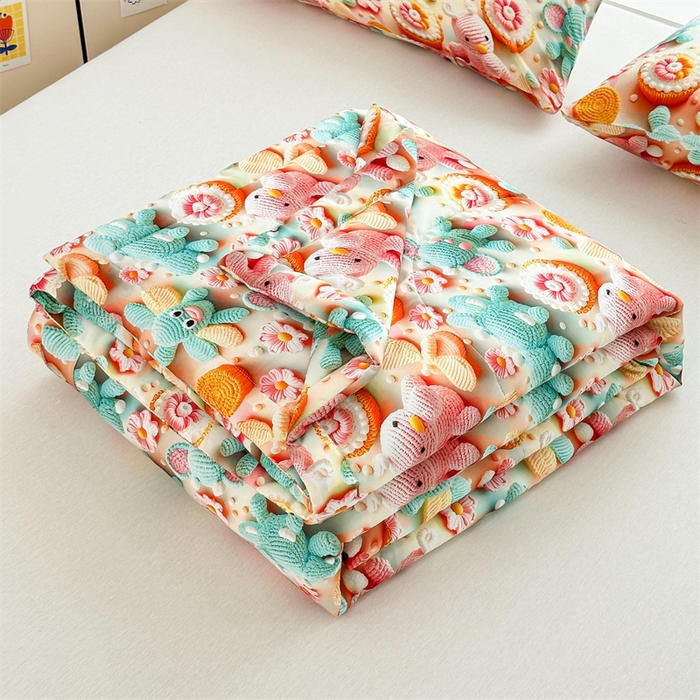 91家纺网 家纺一手货源 找家纺 天瑜家纺 2025新款5D印花棉绸卡通夏被 5D幻境