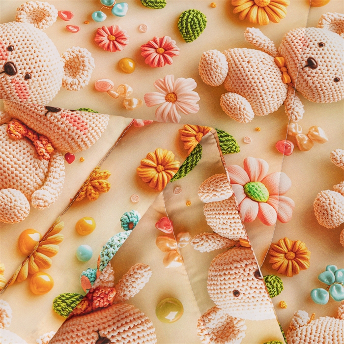 91家纺网 家纺一手货源 找家纺 天瑜家纺 2025新款5D印花棉绸卡通夏被 5D毛线小熊黄