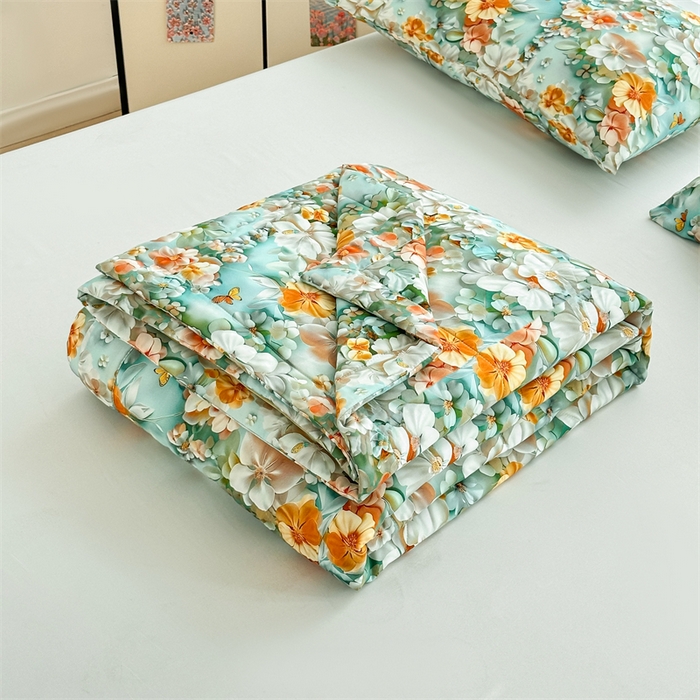 天瑜家纺 2025新款5D印花棉绸卡通夏被 5D百花齐放