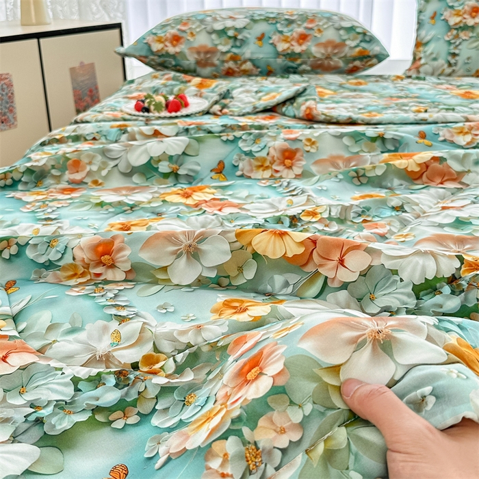 91家纺网 家纺一手货源 找家纺 天瑜家纺 2025新款5D印花棉绸卡通夏被 5D百花齐放