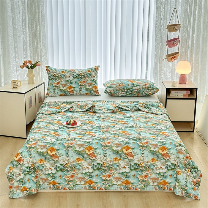 91家纺网 家纺一手货源 找家纺 天瑜家纺 2025新款5D印花棉绸卡通夏被 5D百花齐放