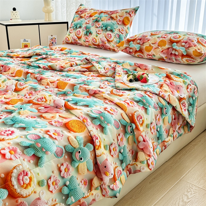 91家纺网 家纺一手货源 找家纺 天瑜家纺 2025新款5D印花棉绸卡通夏被 5D幻境