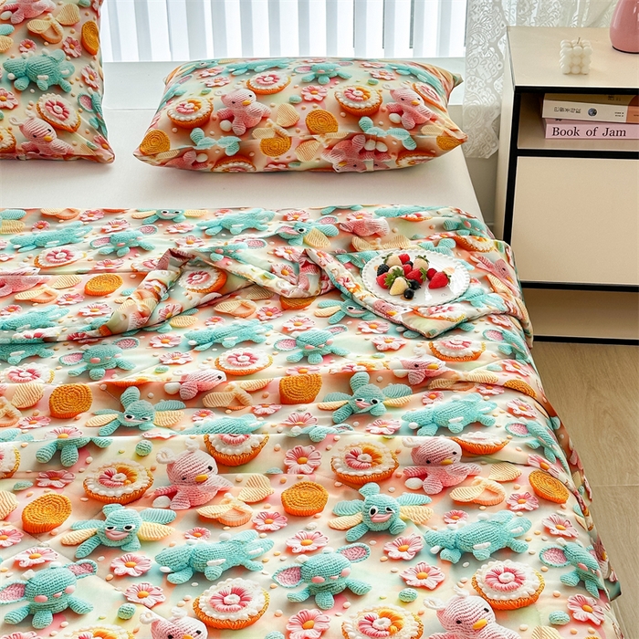 91家纺网 家纺一手货源 找家纺 天瑜家纺 2025新款5D印花棉绸卡通夏被 5D幻境