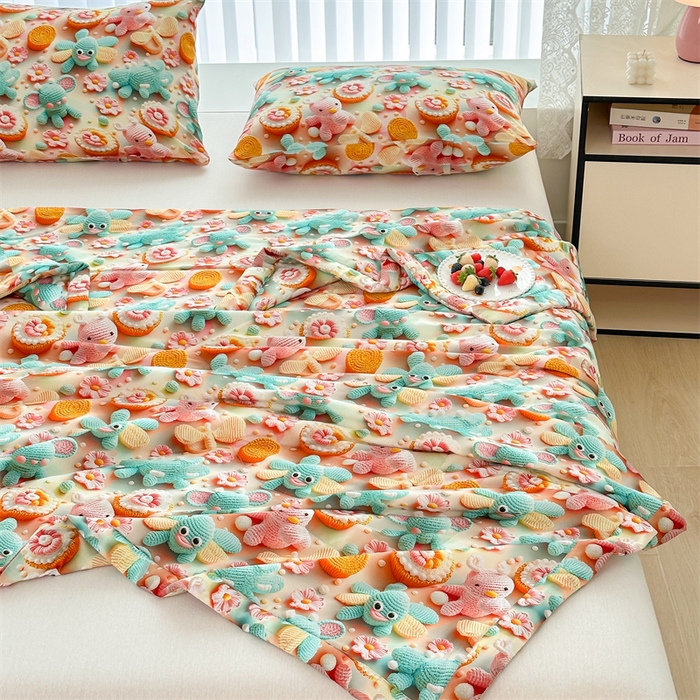 91家纺网 家纺一手货源 找家纺 天瑜家纺 2025新款5D印花棉绸卡通夏被 5D幻境