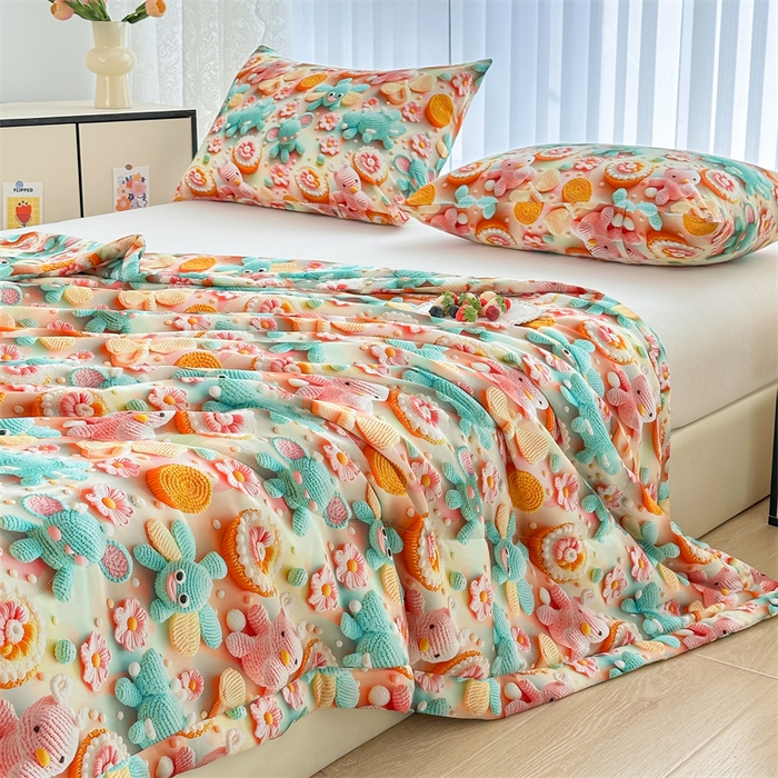 91家纺网 家纺一手货源 找家纺 天瑜家纺 2025新款5D印花棉绸卡通夏被 5D幻境