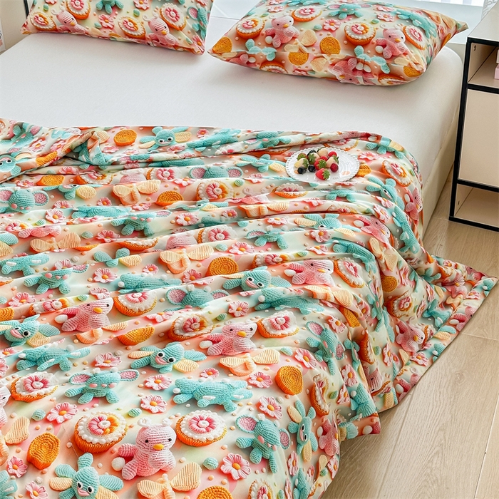 91家纺网 家纺一手货源 找家纺 天瑜家纺 2025新款5D印花棉绸卡通夏被 5D幻境