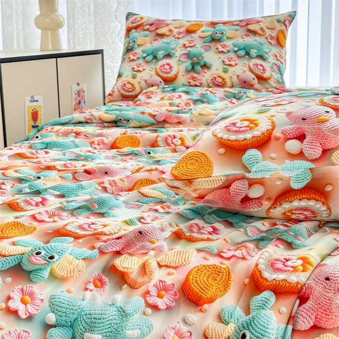 91家纺网 家纺一手货源 找家纺 天瑜家纺 2025新款5D印花棉绸卡通夏被 5D幻境