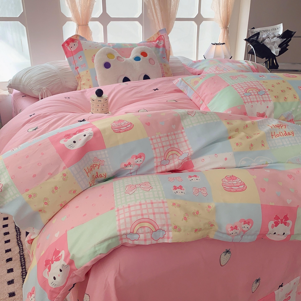 91家纺网 家纺一手货源 找家纺 莱豫家纺 2025新款亲肤舒适小清新印花纯棉四件套 百变猫咪