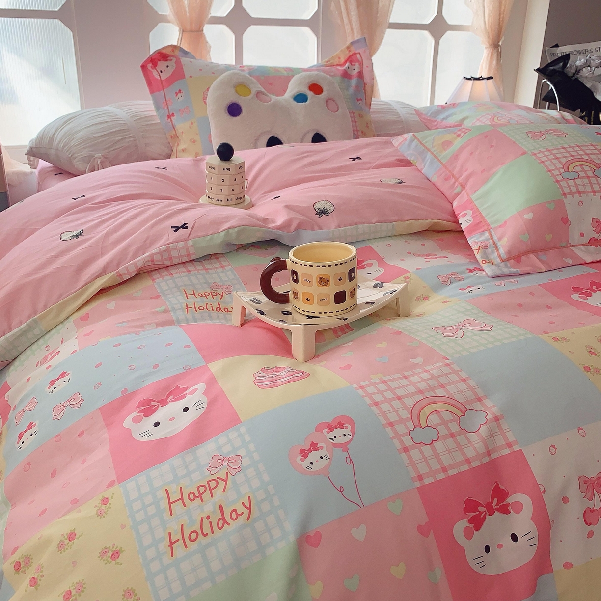 91家纺网 家纺一手货源 找家纺 莱豫家纺 2025新款亲肤舒适小清新印花纯棉四件套 百变猫咪