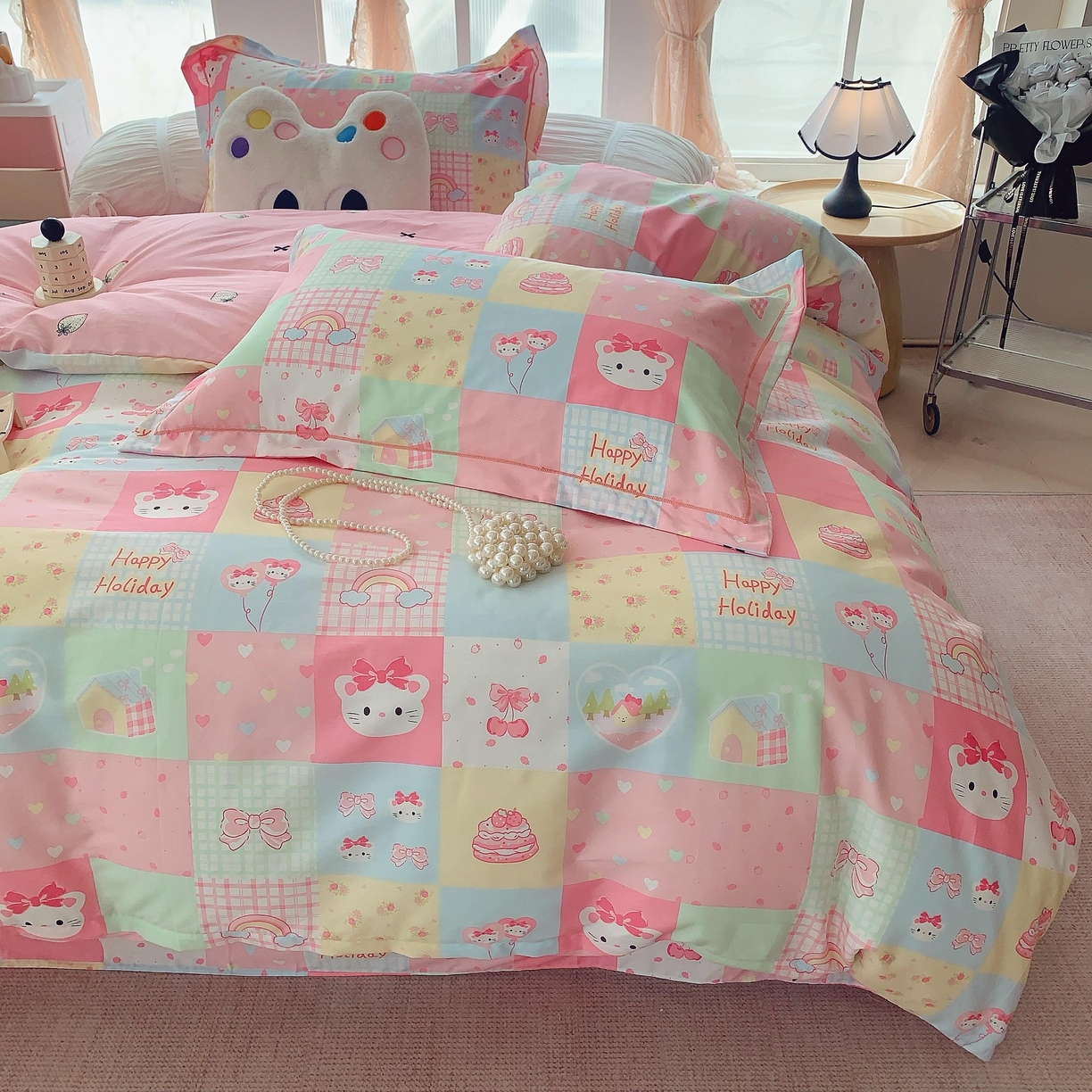 91家纺网 家纺一手货源 找家纺 莱豫家纺 2025新款亲肤舒适小清新印花纯棉四件套 百变猫咪