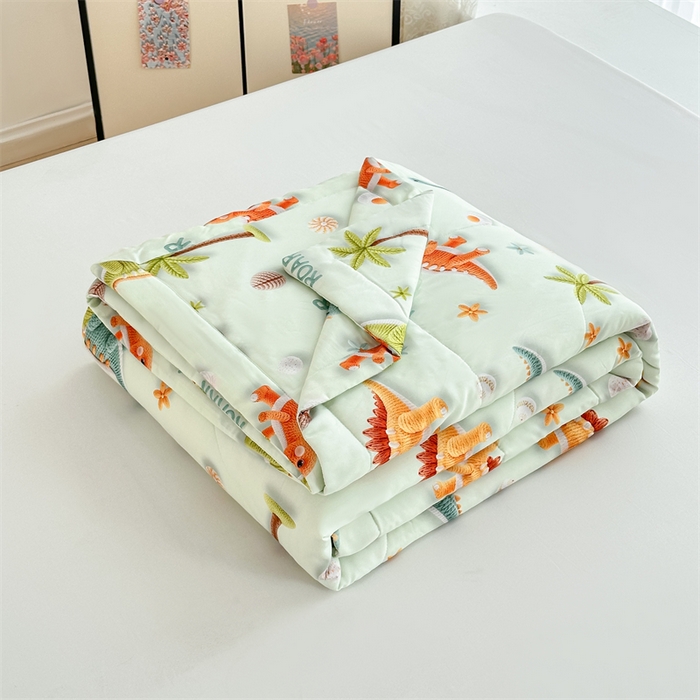 天瑜家纺 2025新款5D印花棉绸卡通夏被 5D恐龙乐园