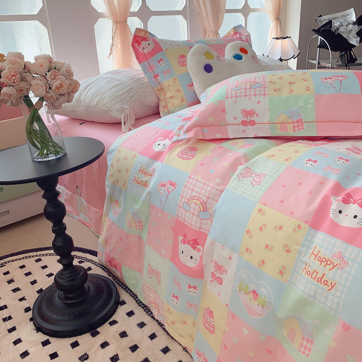 91家纺网 家纺一手货源 找家纺 莱豫家纺 2025新款亲肤舒适小清新印花纯棉四件套 百变猫咪