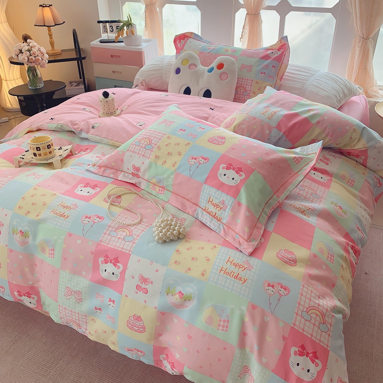 91家纺网 家纺一手货源 找家纺 莱豫家纺 2025新款亲肤舒适小清新印花纯棉四件套 百变猫咪