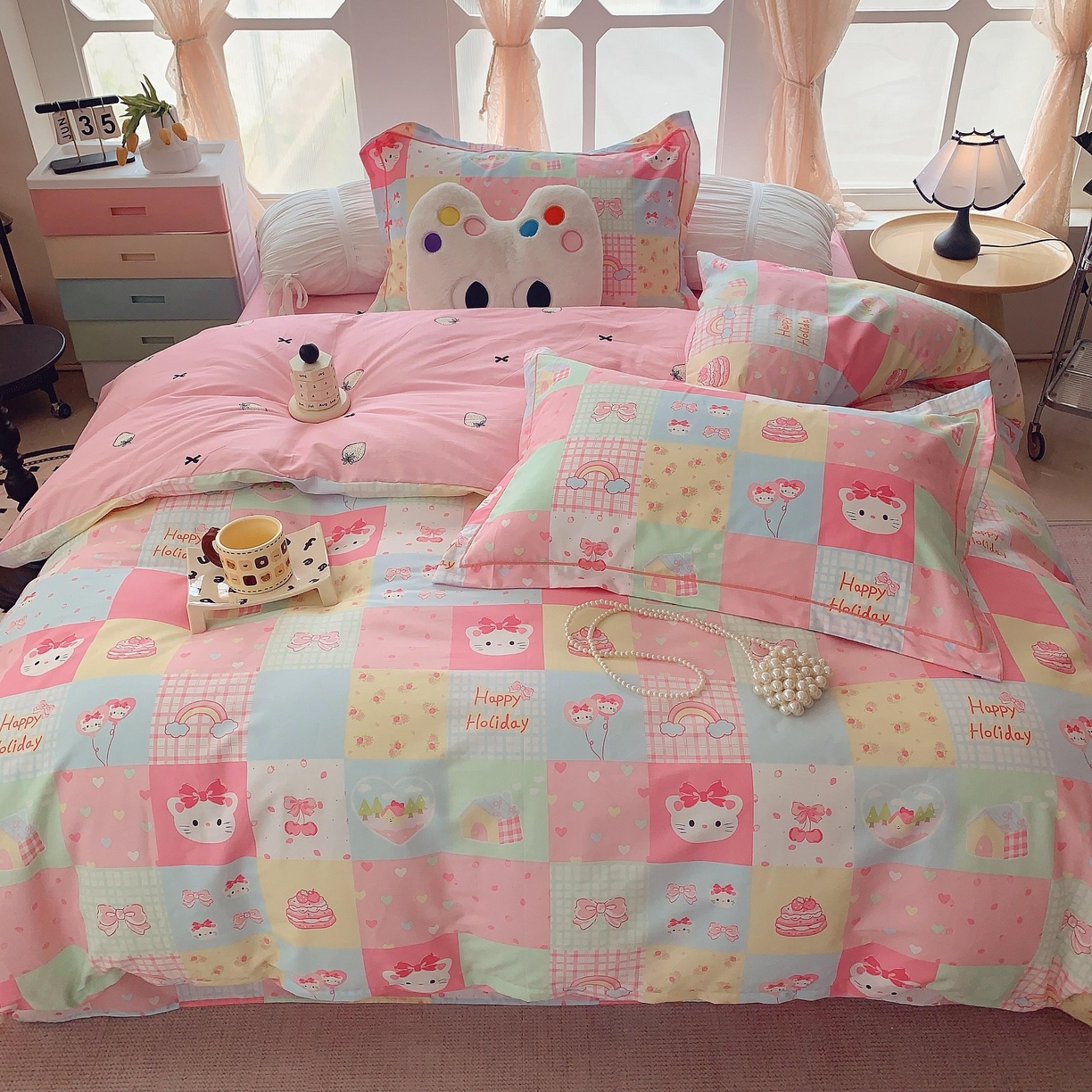 91家纺网 家纺一手货源 找家纺 莱豫家纺 2025新款亲肤舒适小清新印花纯棉四件套 百变猫咪