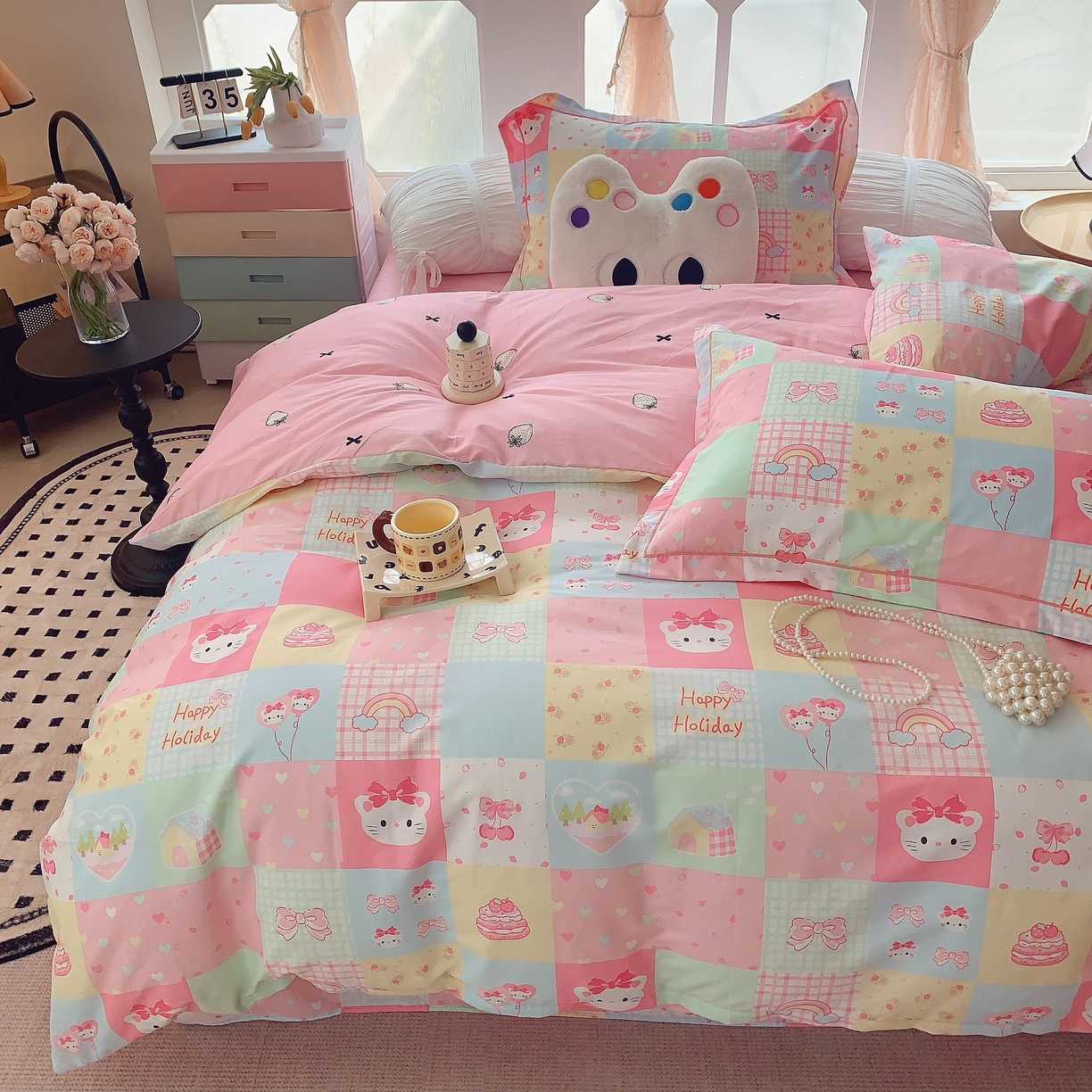 91家纺网 家纺一手货源 找家纺 莱豫家纺 2025新款亲肤舒适小清新印花纯棉四件套 百变猫咪