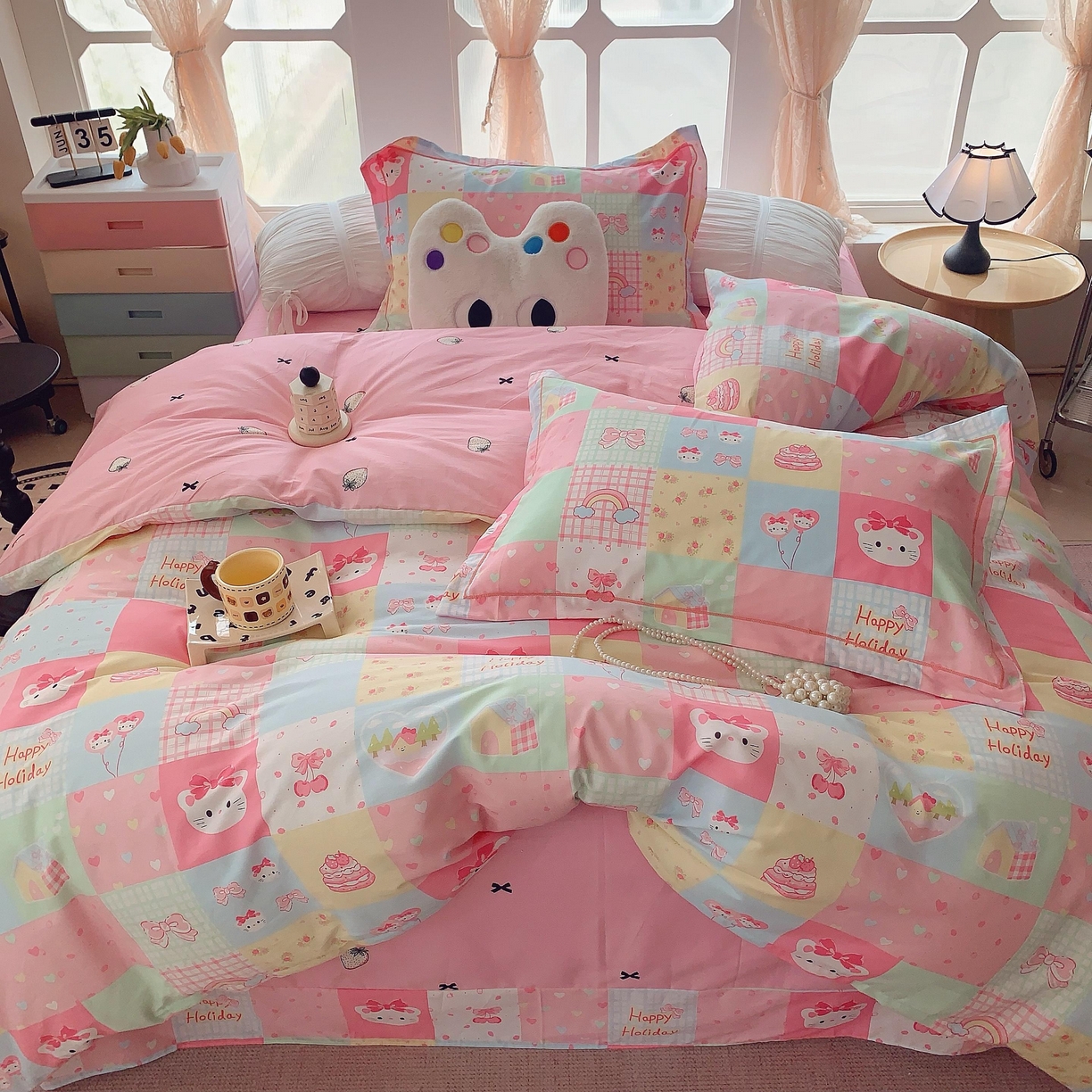 91家纺网 家纺一手货源 找家纺 莱豫家纺 2025新款亲肤舒适小清新印花纯棉四件套 百变猫咪