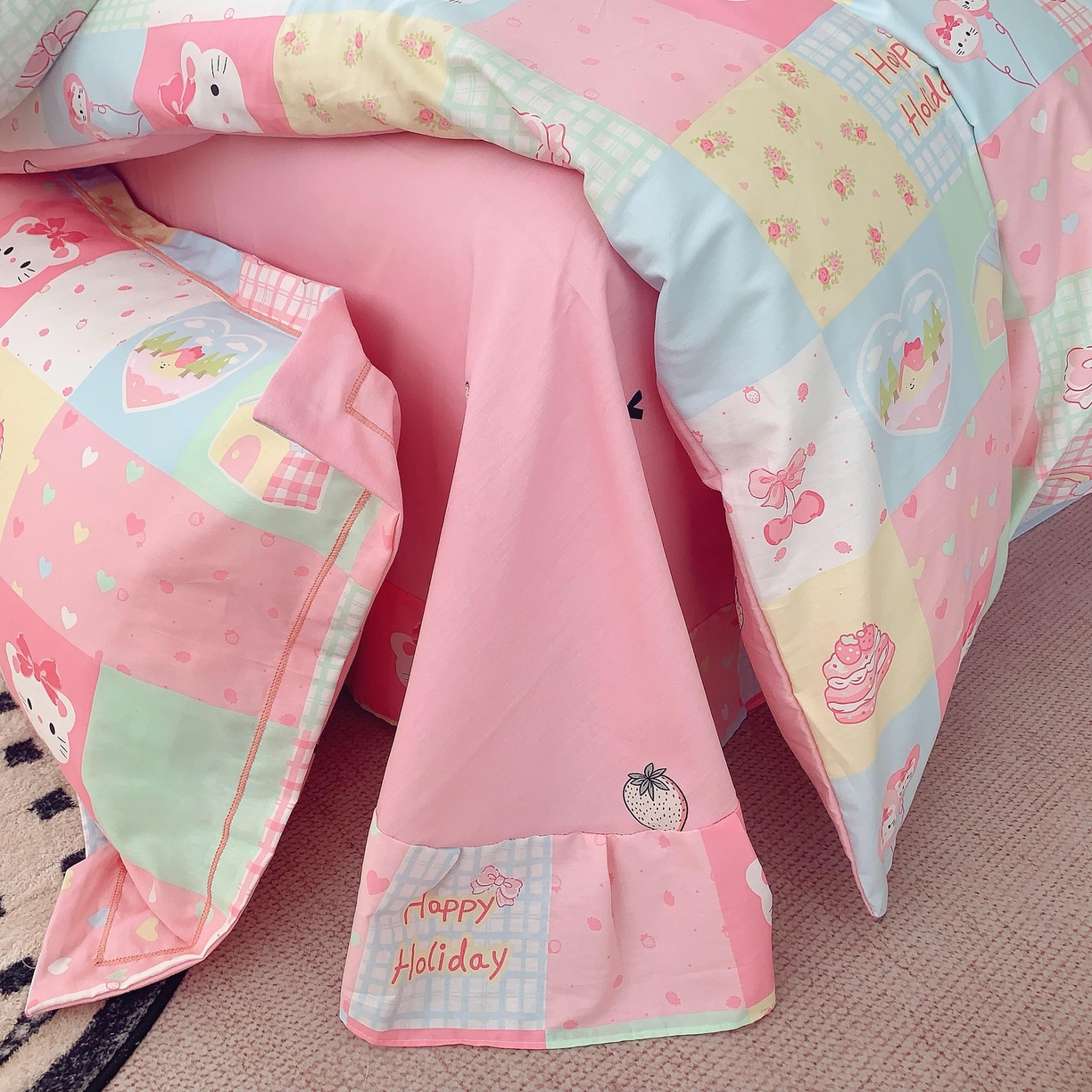 91家纺网 家纺一手货源 找家纺 莱豫家纺 2025新款亲肤舒适小清新印花纯棉四件套 百变猫咪