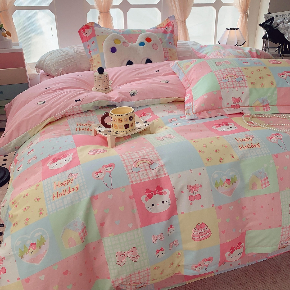 91家纺网 家纺一手货源 找家纺 莱豫家纺 2025新款亲肤舒适小清新印花纯棉四件套 百变猫咪