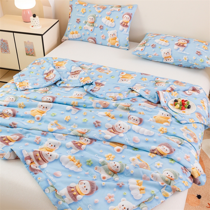 91家纺网 家纺一手货源 找家纺 天瑜家纺 2025新款5D印花棉绸卡通夏被 5D小白熊