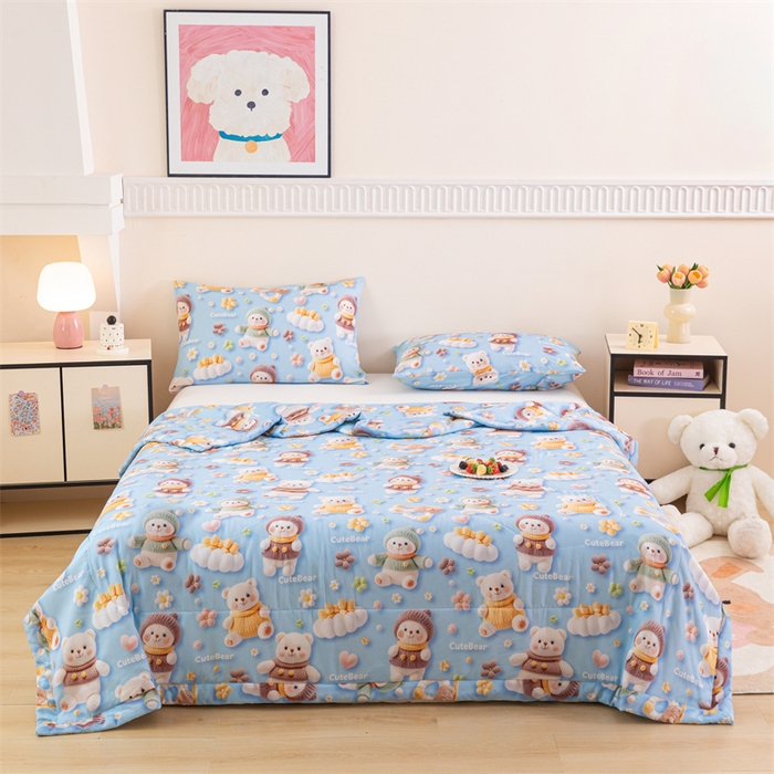 91家纺网 家纺一手货源 找家纺 天瑜家纺 2025新款5D印花棉绸卡通夏被 5D小白熊