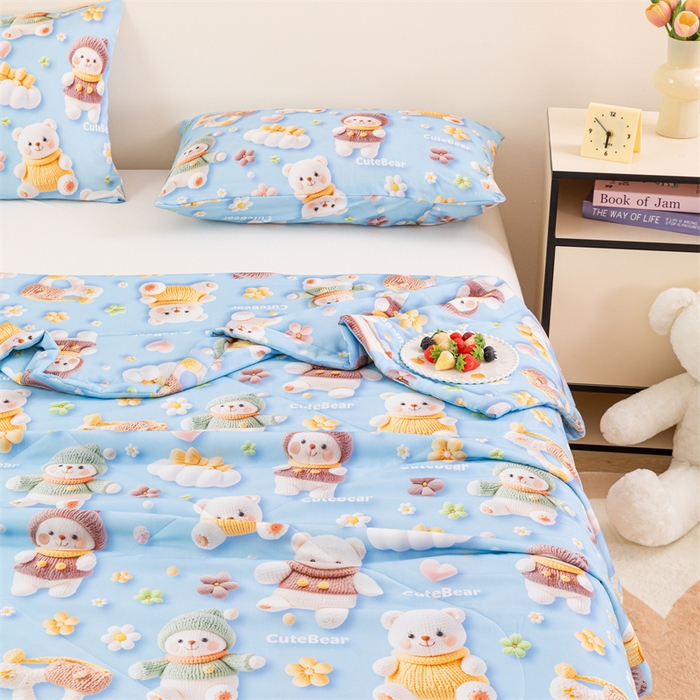 91家纺网 家纺一手货源 找家纺 天瑜家纺 2025新款5D印花棉绸卡通夏被 5D小白熊