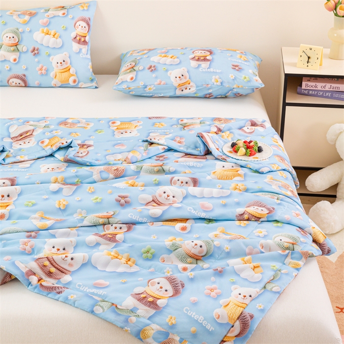 91家纺网 家纺一手货源 找家纺 天瑜家纺 2025新款5D印花棉绸卡通夏被 5D小白熊