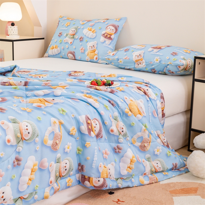 91家纺网 家纺一手货源 找家纺 天瑜家纺 2025新款5D印花棉绸卡通夏被 5D小白熊