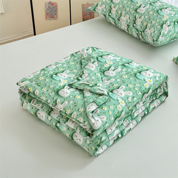 天瑜家纺 2025新款5D印花棉绸卡通夏被 5D小兔子