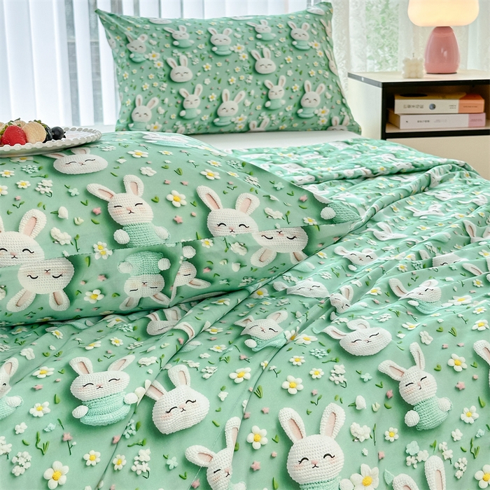 91家纺网 家纺一手货源 找家纺 天瑜家纺 2025新款5D印花棉绸卡通夏被 5D小兔子