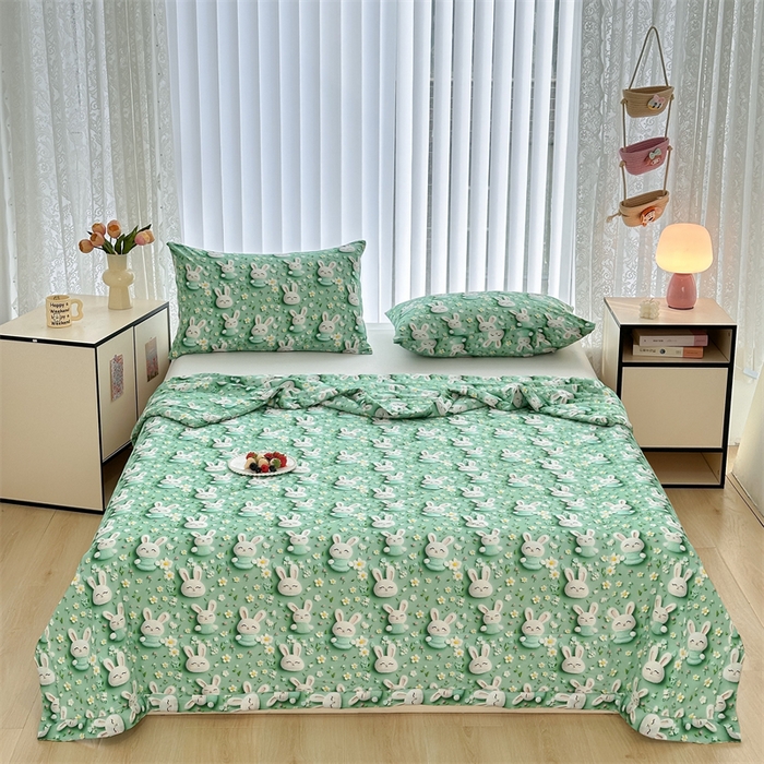 91家纺网 家纺一手货源 找家纺 天瑜家纺 2025新款5D印花棉绸卡通夏被 5D小兔子