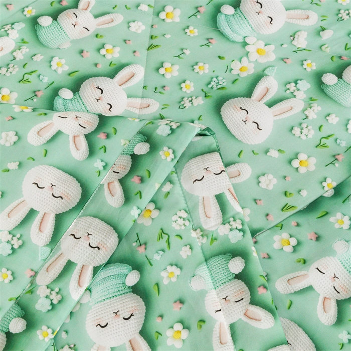 91家纺网 家纺一手货源 找家纺 天瑜家纺 2025新款5D印花棉绸卡通夏被 5D小兔子