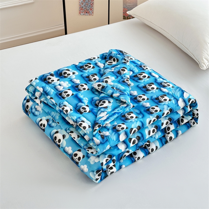 天瑜家纺 2025新款5D印花棉绸卡通夏被 5D熊猫蓝
