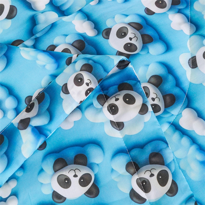 91家纺网 家纺一手货源 找家纺 天瑜家纺 2025新款5D印花棉绸卡通夏被 5D熊猫蓝