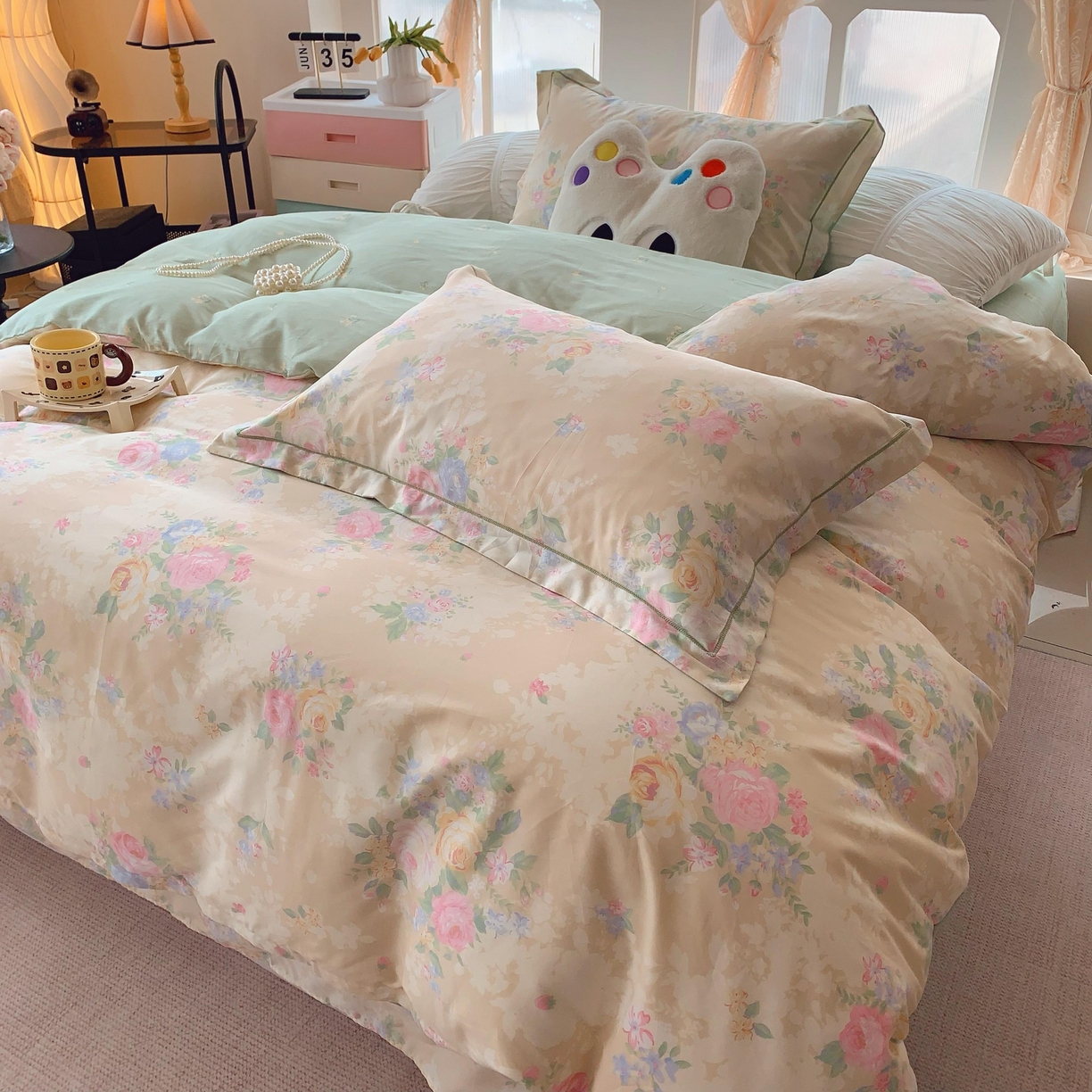 91家纺网 家纺一手货源 找家纺 莱豫家纺 2025新款亲肤舒适小清新印花纯棉四件套 柏林花事