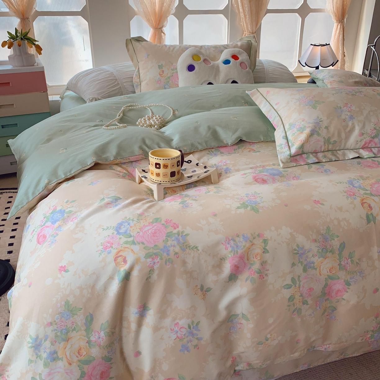 91家纺网 家纺一手货源 找家纺 莱豫家纺 2025新款亲肤舒适小清新印花纯棉四件套 柏林花事