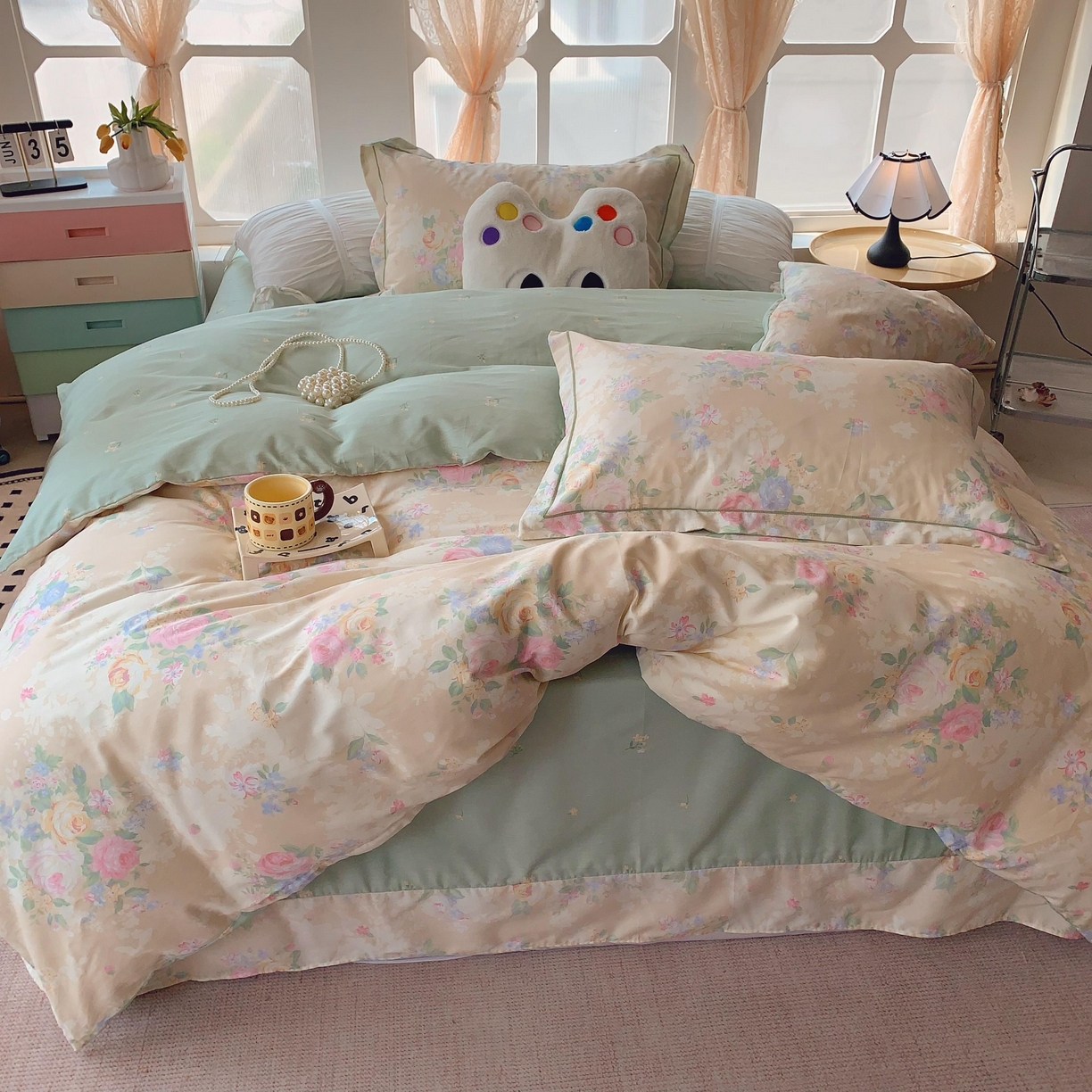 91家纺网 家纺一手货源 找家纺 莱豫家纺 2025新款亲肤舒适小清新印花纯棉四件套 柏林花事