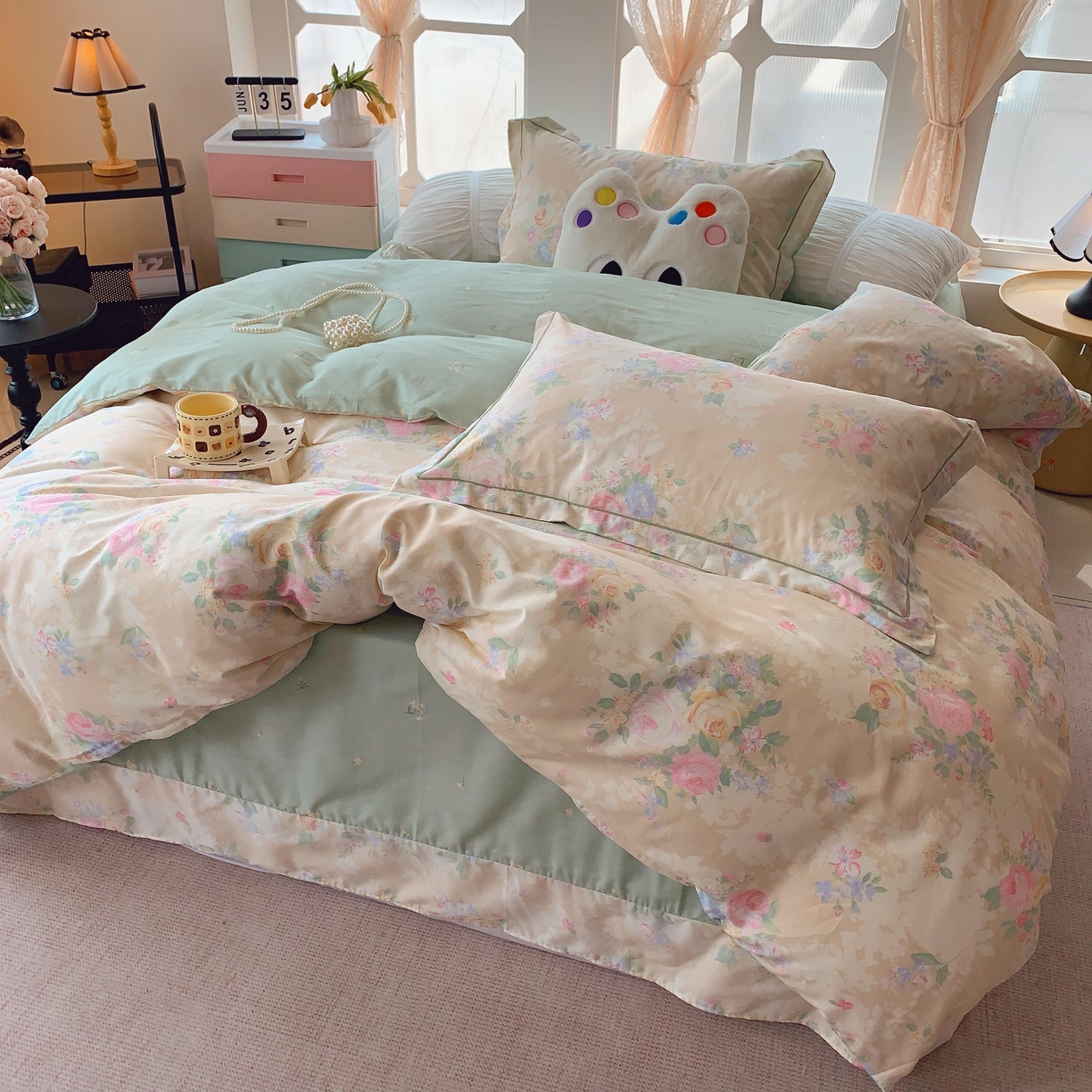 91家纺网 家纺一手货源 找家纺 莱豫家纺 2025新款亲肤舒适小清新印花纯棉四件套 柏林花事