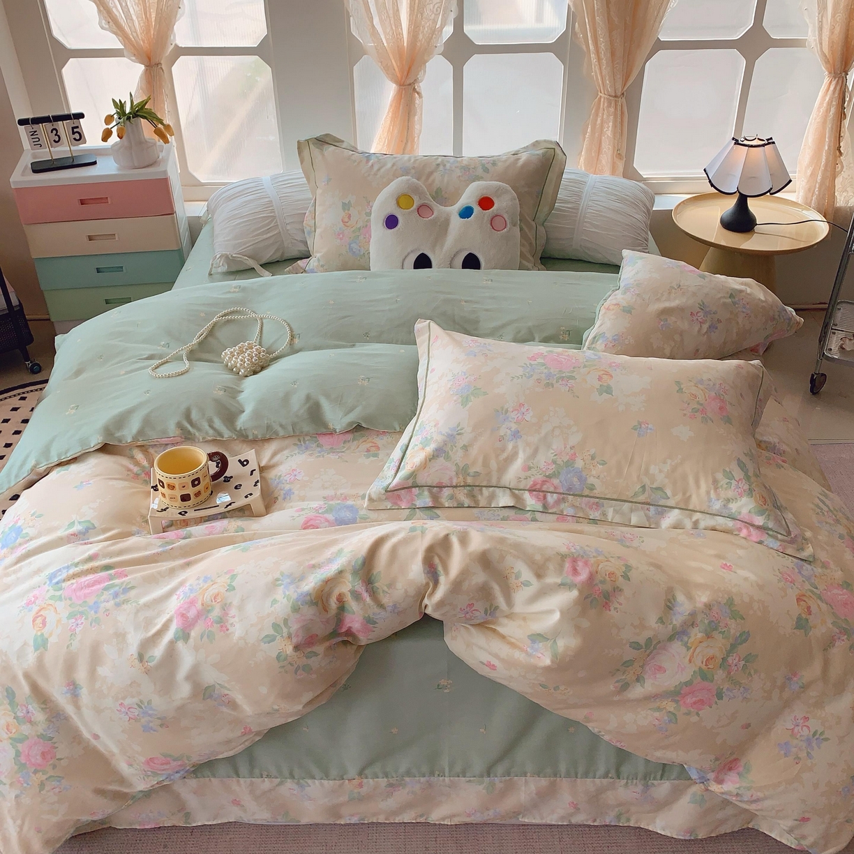 91家纺网 家纺一手货源 找家纺 莱豫家纺 2025新款亲肤舒适小清新印花纯棉四件套 柏林花事