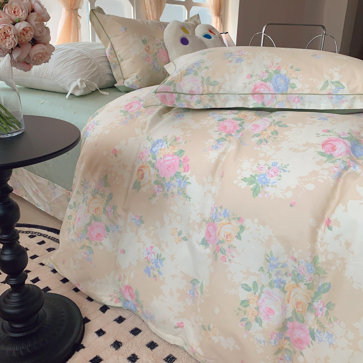 91家纺网 家纺一手货源 找家纺 莱豫家纺 2025新款亲肤舒适小清新印花纯棉四件套 柏林花事