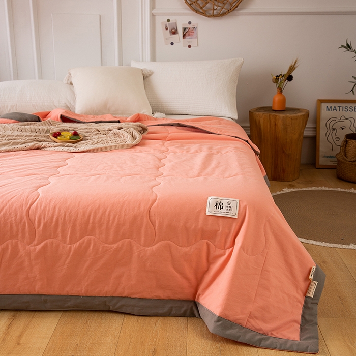 91家纺网 家纺一手货源 找家纺 天瑜家纺 2025新款全棉纯色水洗棉夏被被子被芯 活力橙